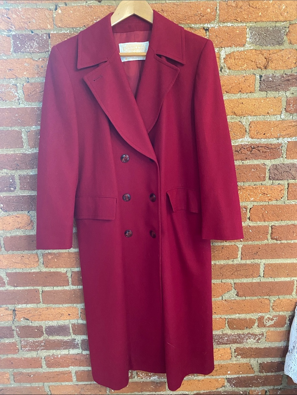 Vintage Pendleton Deep Red Double-Breasted Wool Trench Coat